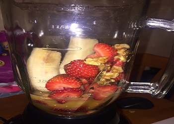 Banana, Strawberry, Walnut in blender