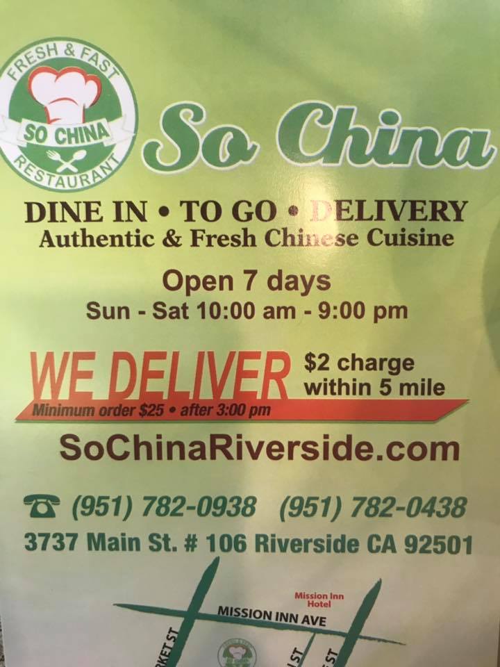 So China restaurant located in RIVERSIDE, CA